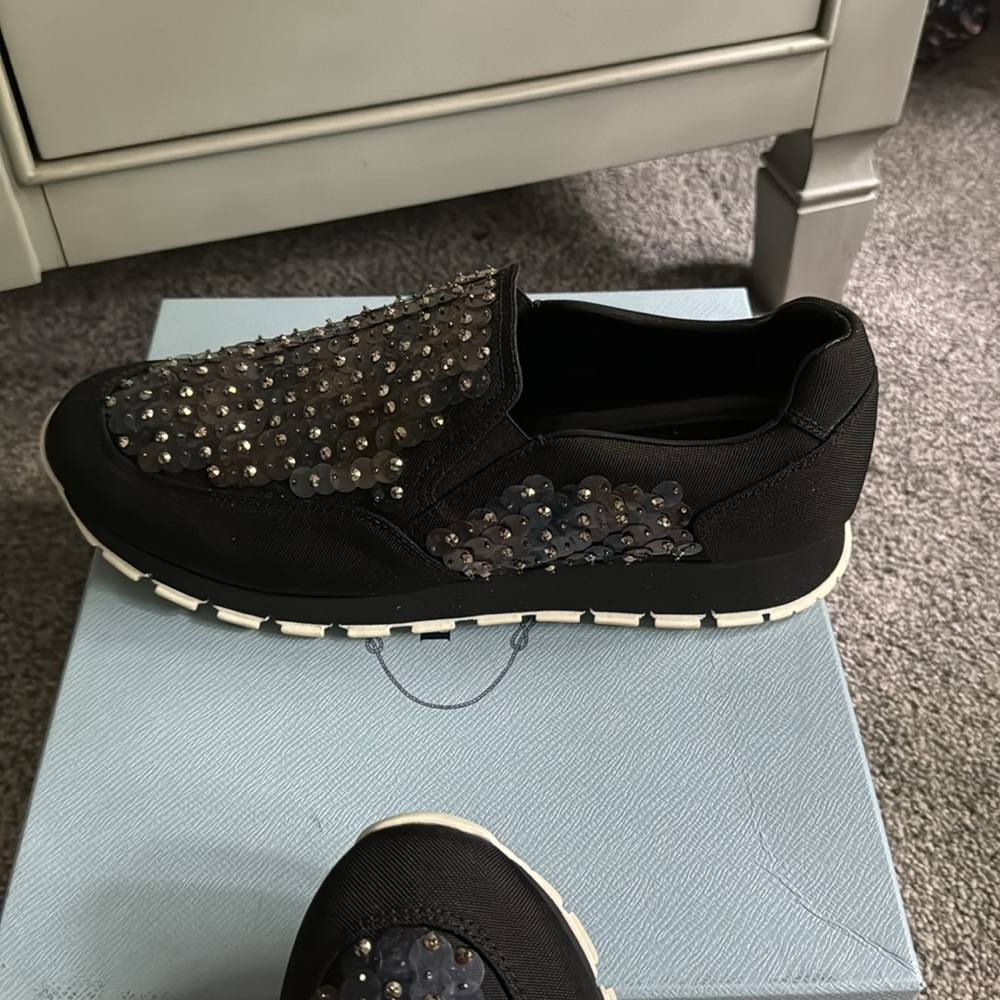 Prada Black Sequin Slip-On Athletic Sneakers - Picture 4 of 10